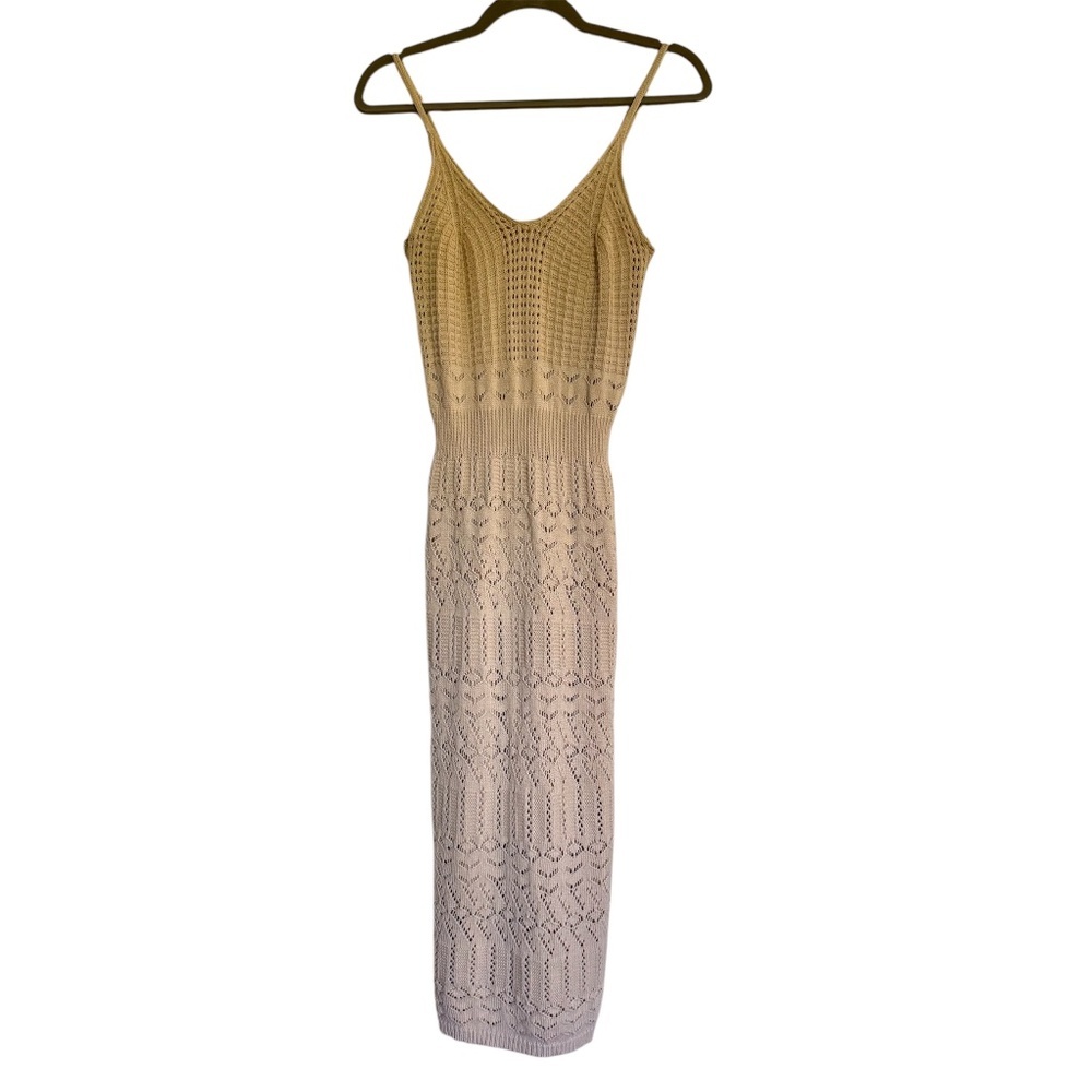 Freshman 1996 Beige Stretchy Crochet Knit Midi Dress Sleeveless‎ Size XS